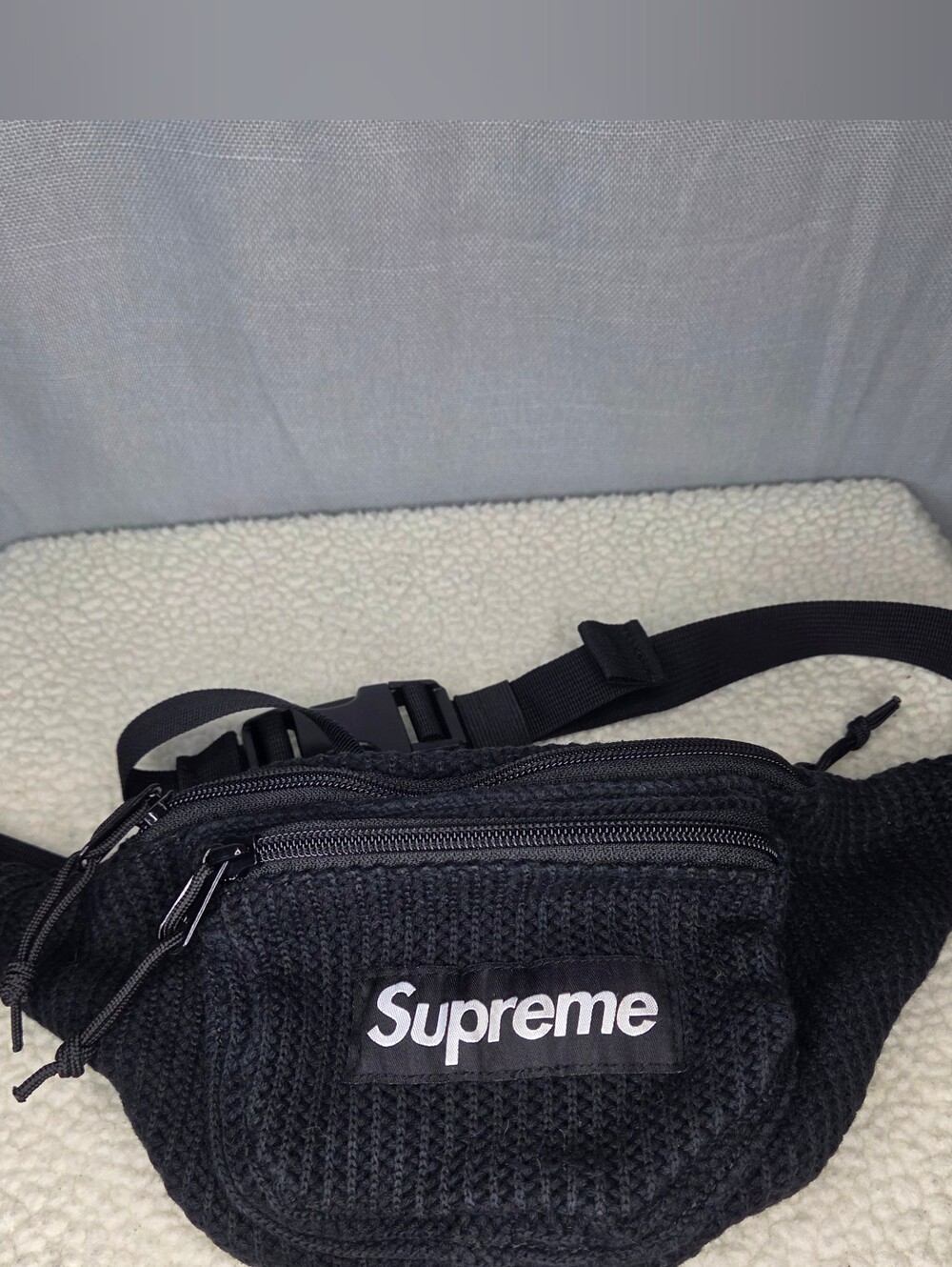 Supreme Black Knit Waist Bag - Supreme Logo OS